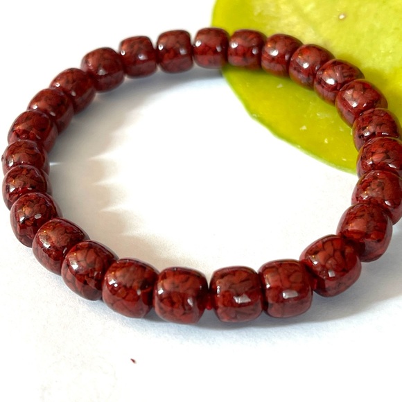 Cinnabar Barrel Shape Stretchy Bracelet High Quality Cinnabar Crystal Gemstone - Picture 4 of 5